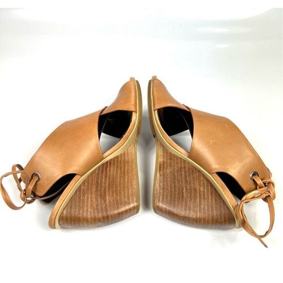 Rebecca Minkoff Tan Eden Sz 6 Leather Criss Cross Curved Wedge Sandals - Picture 6 of 8